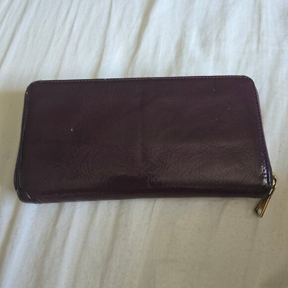 Vintage Saint Lauren Paris Zip Long Wallet Patent Leather Purple - Picture 2 of 11
